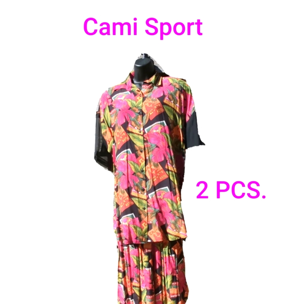 CAMI SPORT Cruise Wear PARADISE GLOW 2PC WIDE LEG VTG. CULOTTES &  TUNIC EVC
